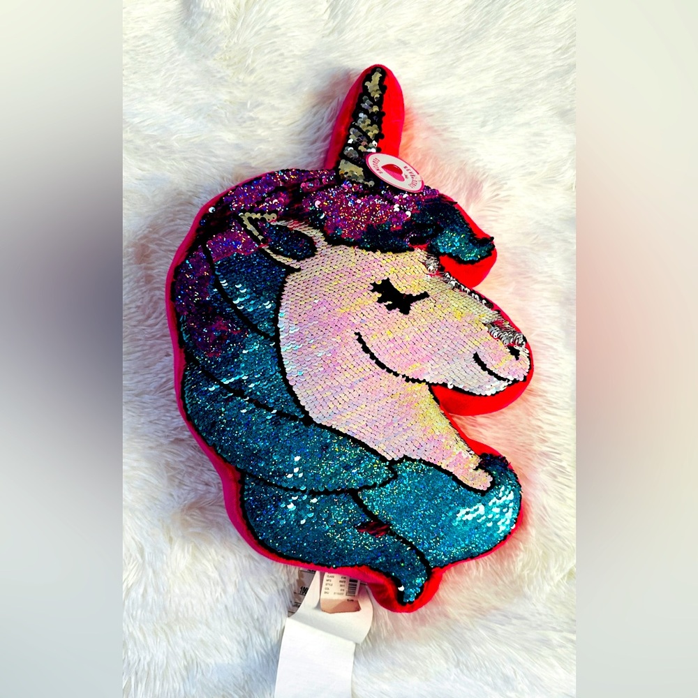 Justice Unicorn Accent Pillow Plush, Flip Sequin Color Change, New